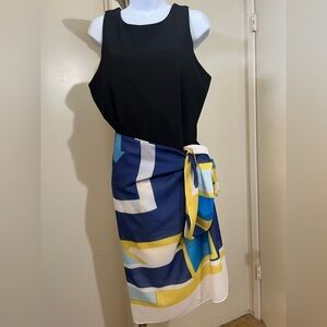 NWT Scarf Vibrant Blue and Yellow Geometric 55.1 x 55.1 inches, Signed Scarf